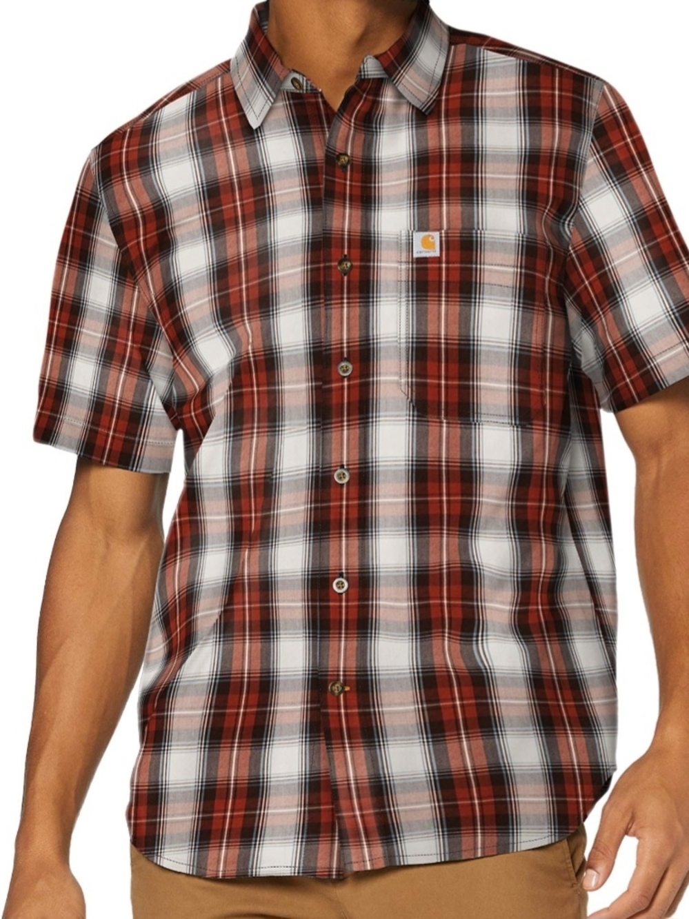 Carhartt Mens Size Large Tall Short-Sleeve Plaid Button-Down Shirt 100% Cotton